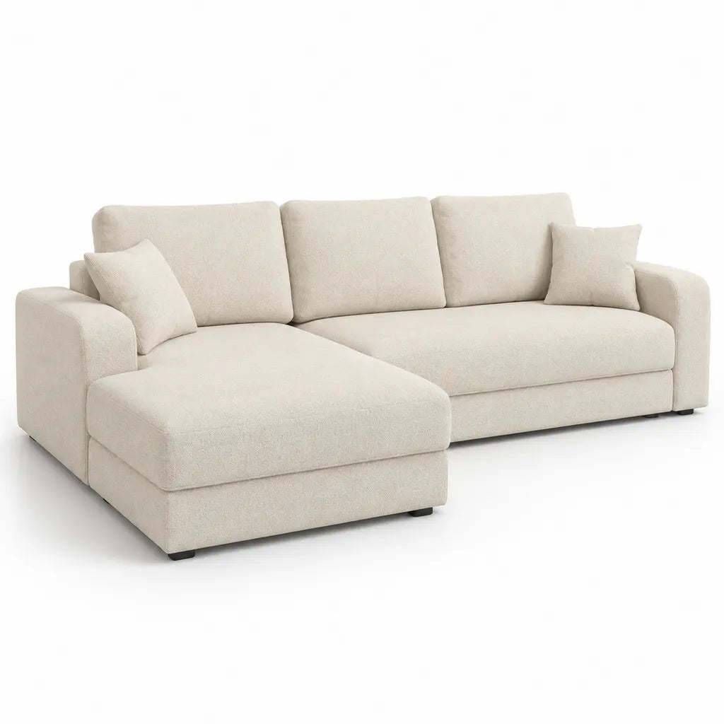 Ecksofa mit linker Recamiere 250 x 160 x 85 cm Polyester Creme