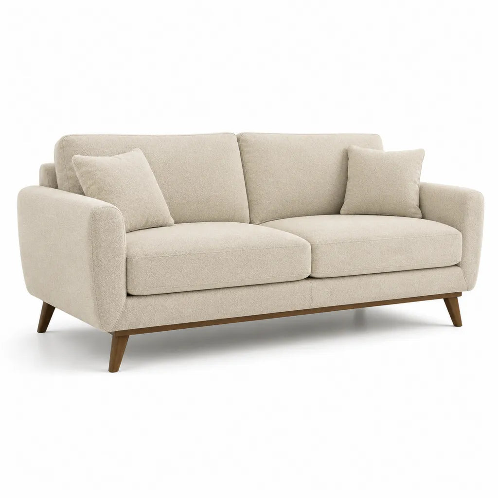 2-Sitzer Sofa mit Kissen Polyesterbezug Massivholzbeinen Beige 180 x 85 x 82 cm