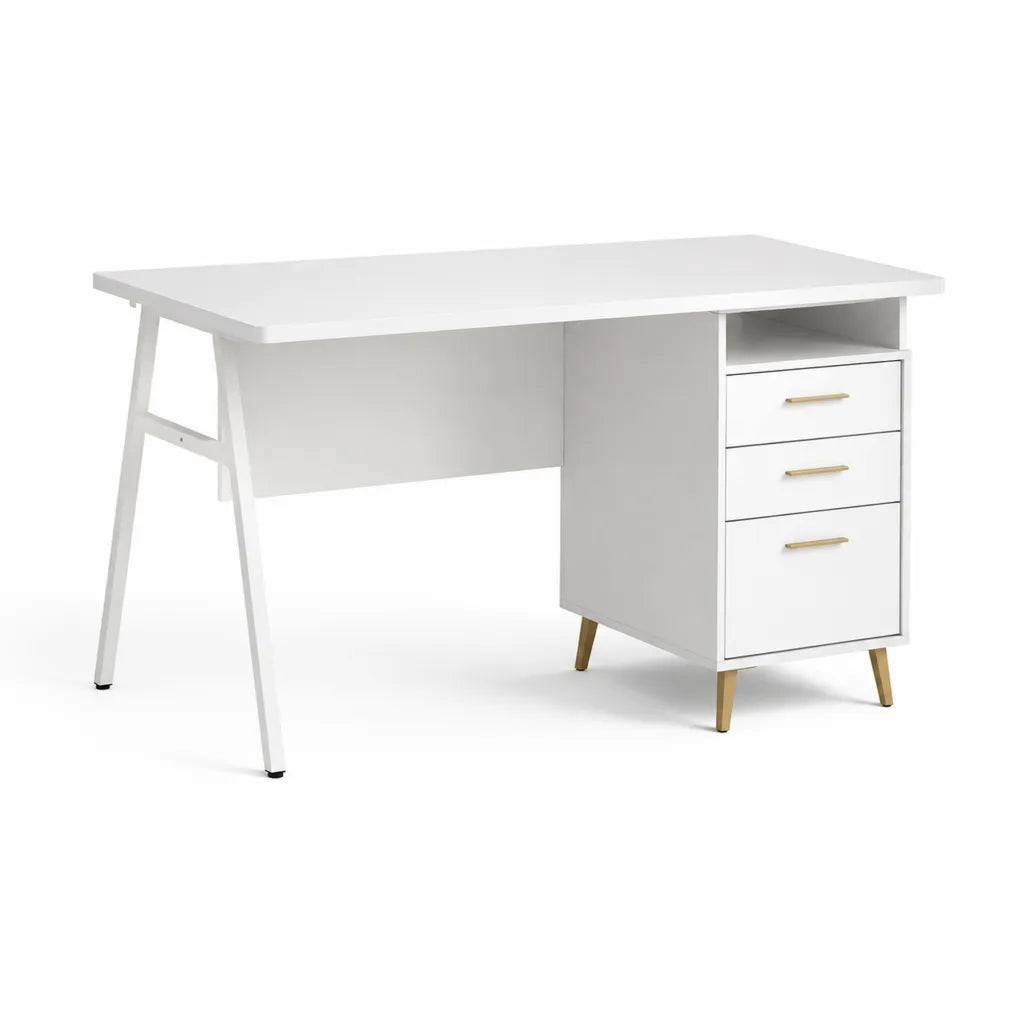 Schreibtisch mit 3 Schubladen und Ablagefach MDF rechteckig Weiß 120 x 60 x 75 cm