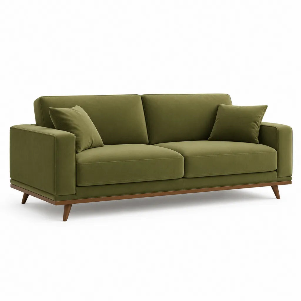 3-Sitzer Sofa mit Polyester-Samtbezug in Olivgrün 220 x 92 x 85 cm