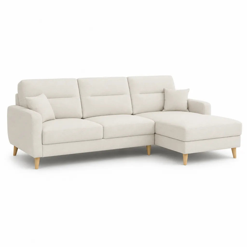 Ecksofa L-Form mit Recamiere 230 x 150 x 85 cm Polyester Cremeweiß