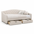 Schlafsofa Tagesbett 90 x 200 cm mit 2 Schubladen Polyester-Samt rechteckig Cremeweiß
