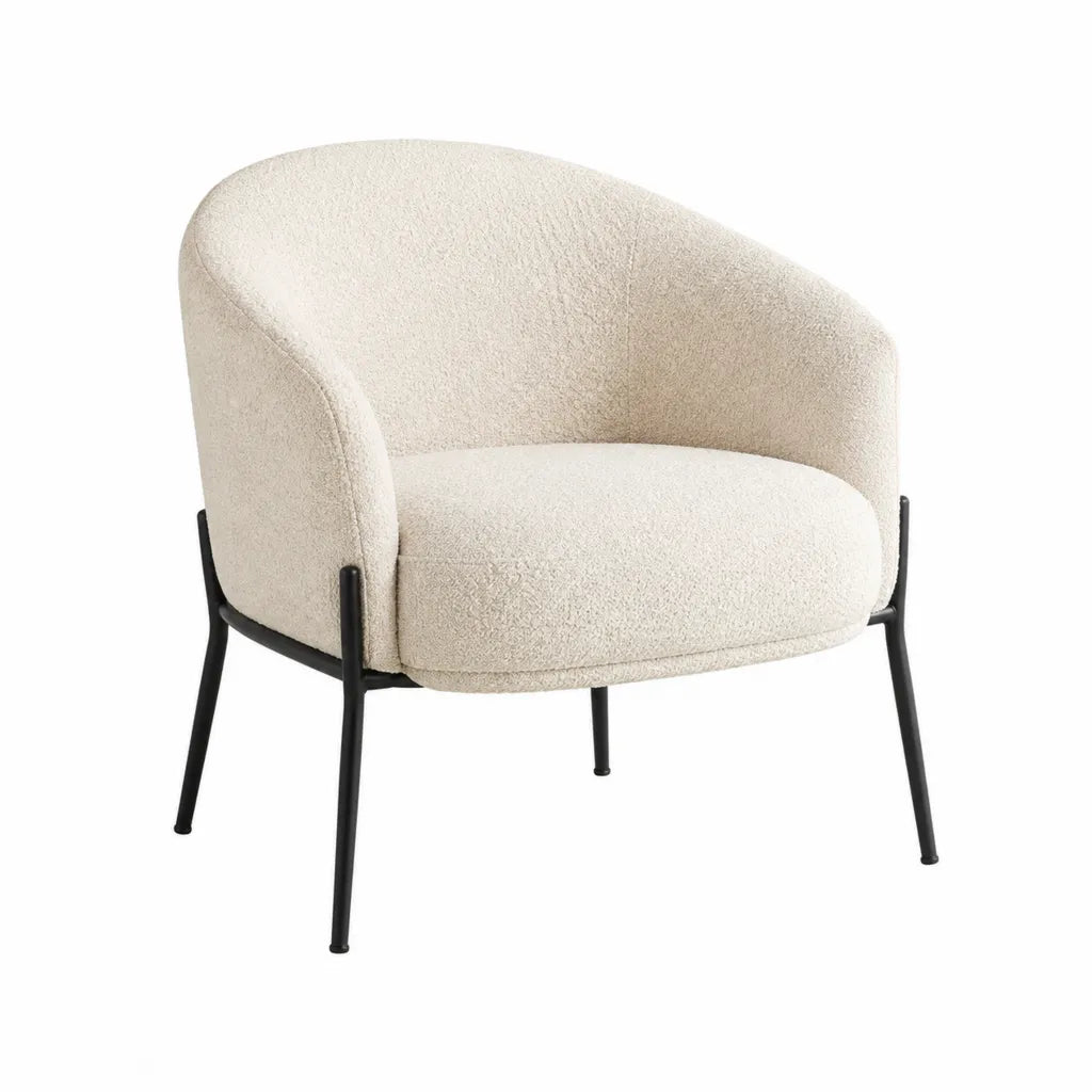 Bouclé Sessel mit Stahlgestell Rundform Creme 75 x 73 x 75 cm