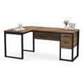 Eckschreibtisch mit 2 Schubladen Spanplatte und Stahl L-Form Braun Schwarz 150 x 120 x 75 cm