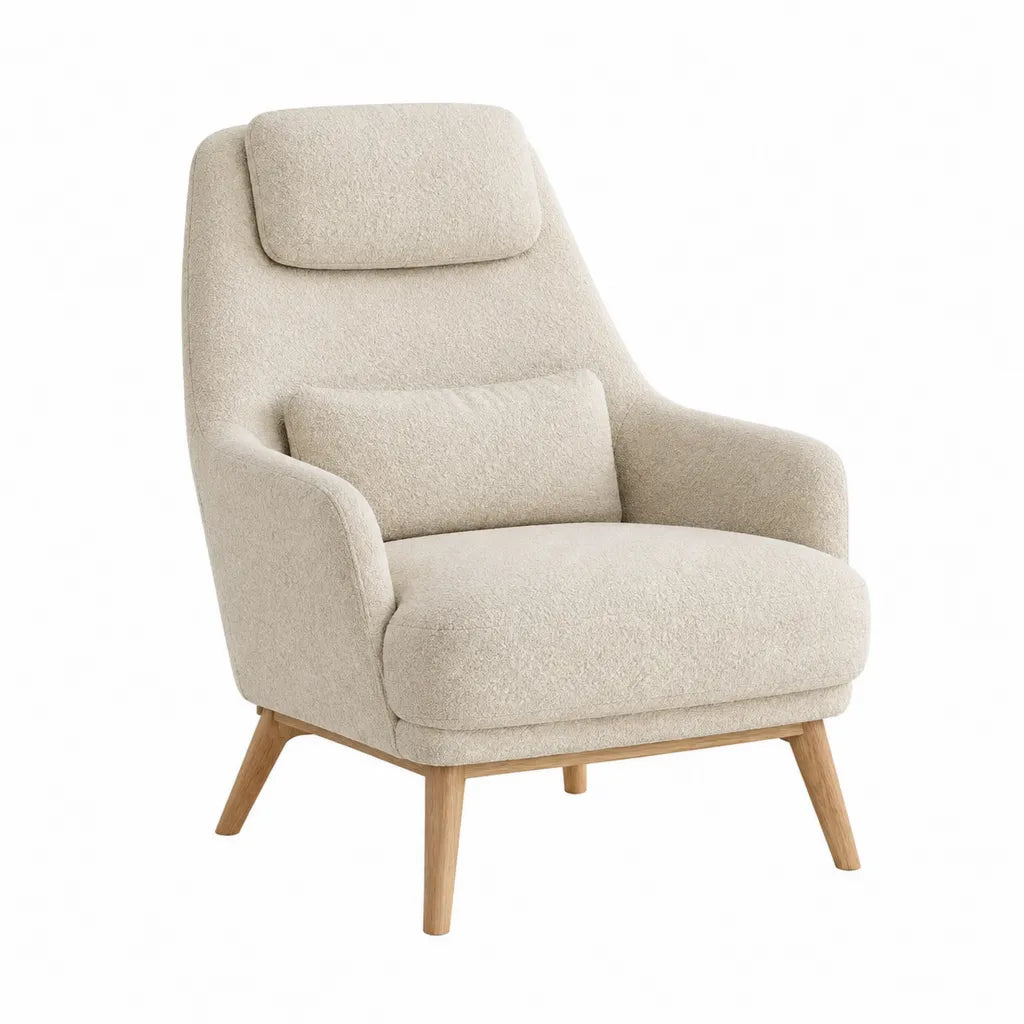 Ohrensessel mit Kopfkissen Polyester-Bouclé Beige 75 x 85 x 102 cm