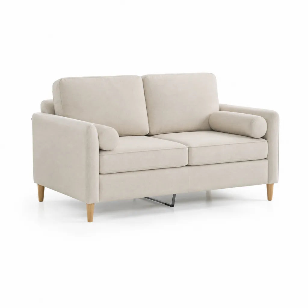 2-Sitzer Sofa mit Polyester-Samtbezug rechteckig Creme 160 x 85 x 85 cm