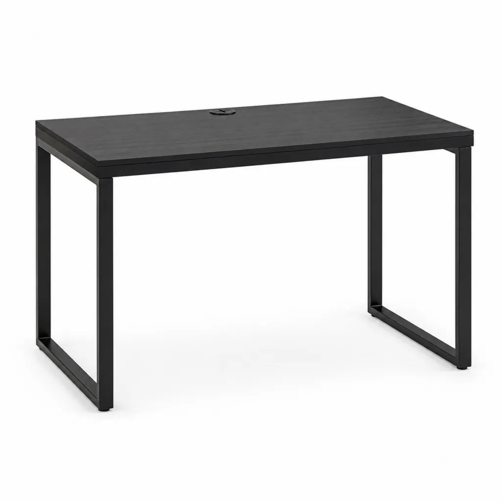 Schreibtisch mit Kabeldurchlass 120 x 60 x 75 cm MDF Stahl rechteckig schwarz