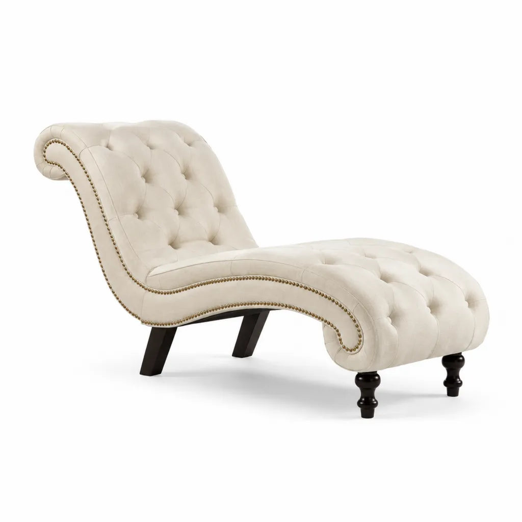 Chaiselongue Recamiere mit Samtbezug 170 x 75 x 92 cm geschwungene Form Creme