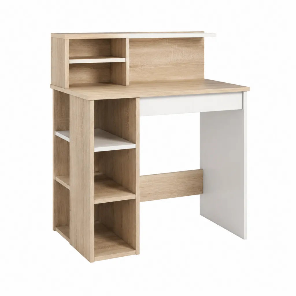 Schreibtisch mit Regalaufsatz Spanplatte rechteckig Sonoma-Eiche Weiß 100 x 50 x 140 cm