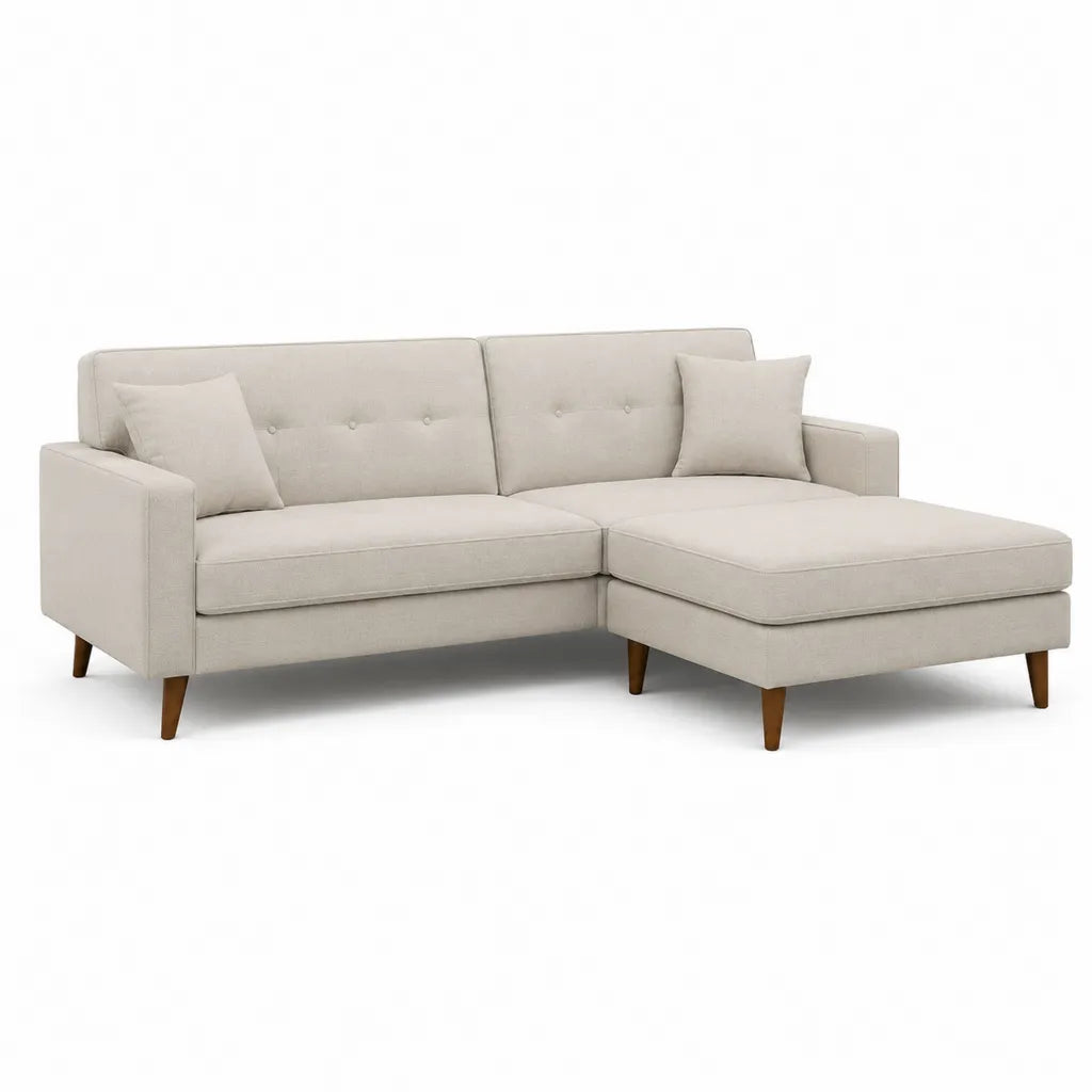 Ecksofa mit Recamiere 220 x 145 cm Polyester Beige